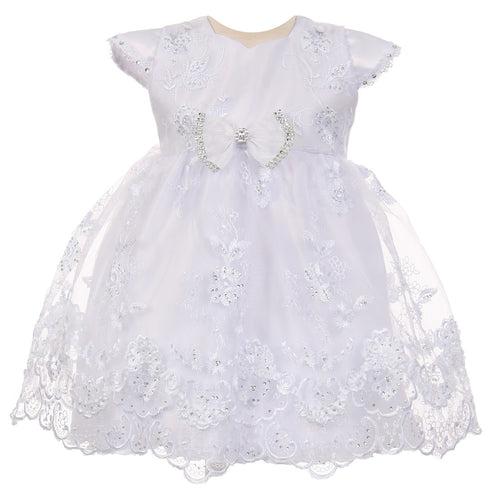 The Rain Kids Baby Girls White Short Sleeve Organza Cape Baptism Dress 0-24M - SophiasStyle.com